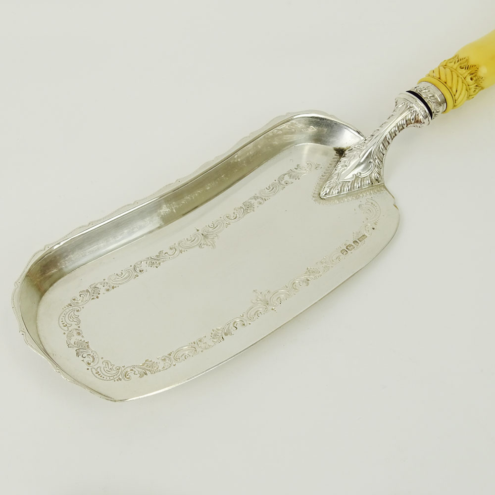 19th Century Victorian Sheffield Sterling Silver Crumber With Carved Ivory Handle. In fitted Case.
