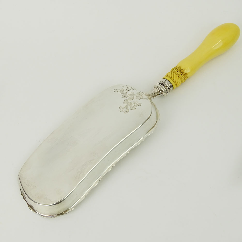 19th Century Victorian Sheffield Sterling Silver Crumber With Carved Ivory Handle. In fitted Case.