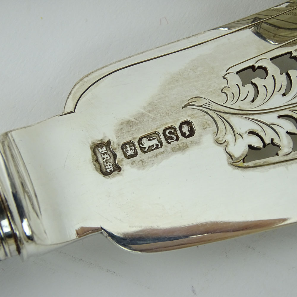 19th Century Victorian Sheffield Sterling Silver Fish Set With Carved Ivory Handles.
