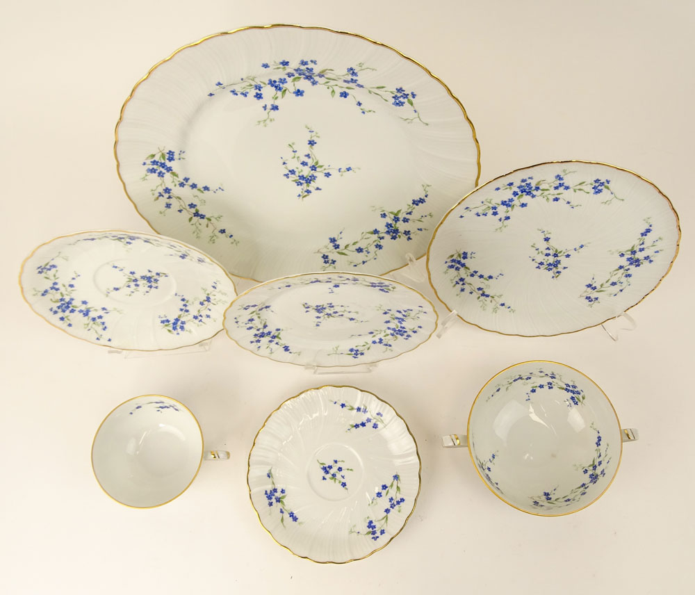 Sixty Eight (68) pieces Bernaduad Limoges  Porcelain Dinner Set. "Myosotis"