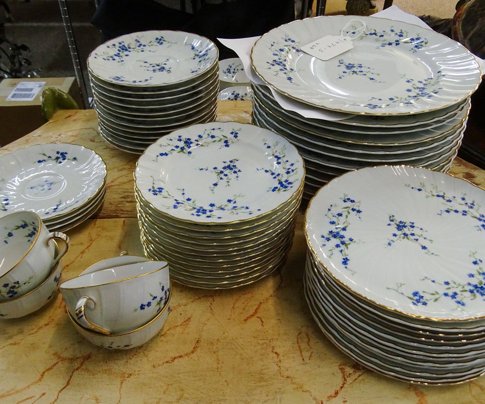 Sixty Eight (68) pieces Bernaduad Limoges  Porcelain Dinner Set. "Myosotis"