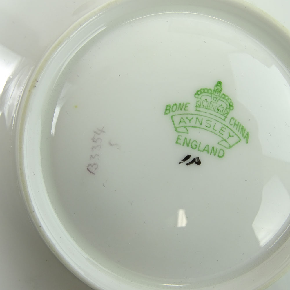 Set of 12 Mid 20th Century Aynsley Porcelain Demitasse Cups in Sterling Silver Holders and Saucers In Original Fitted Shagreen Covered Case.