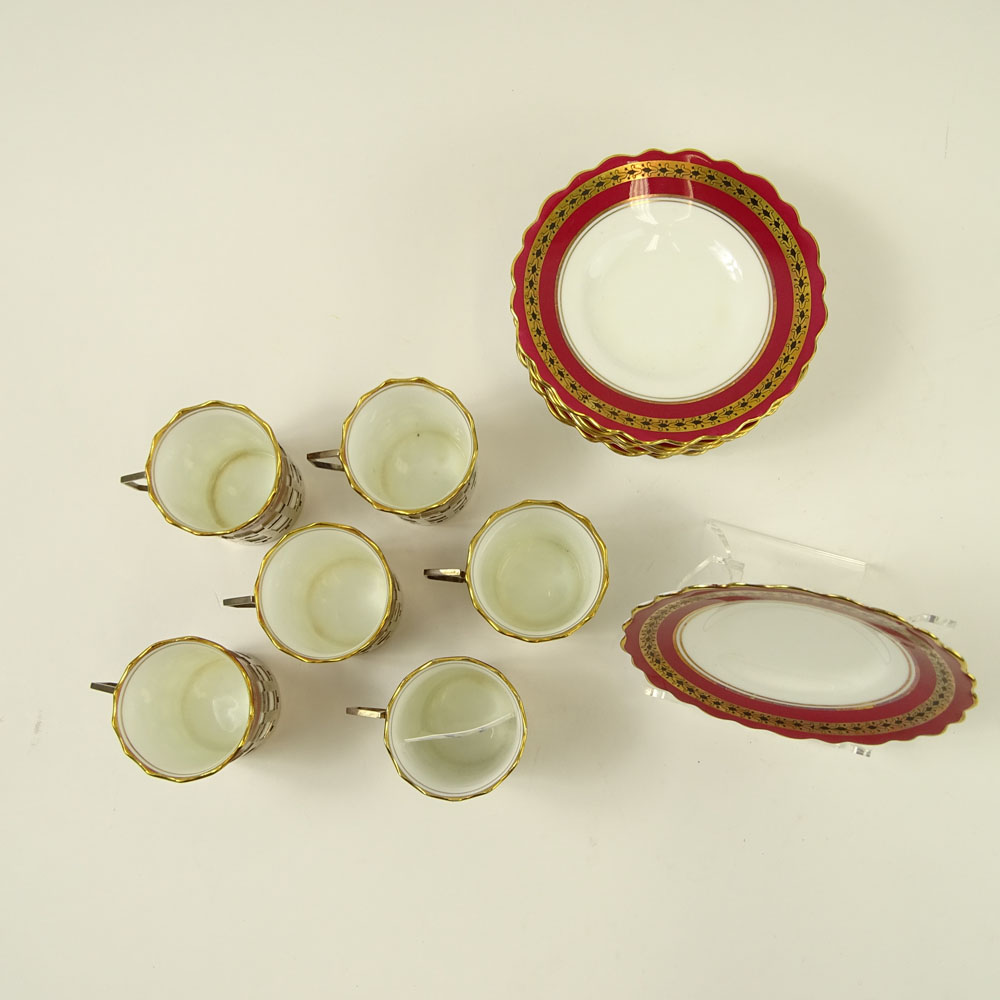 Set of 12 Mid 20th Century Aynsley Porcelain Demitasse Cups in Sterling Silver Holders and Saucers In Original Fitted Shagreen Covered Case.