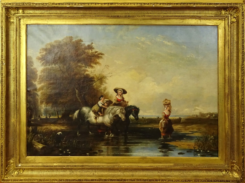 Early 19th Century English Oil on Canvas "Crossing The Stream".