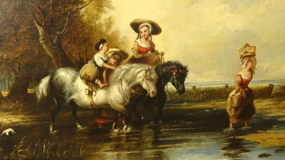 Early 19th Century English Oil on Canvas "Crossing The Stream".