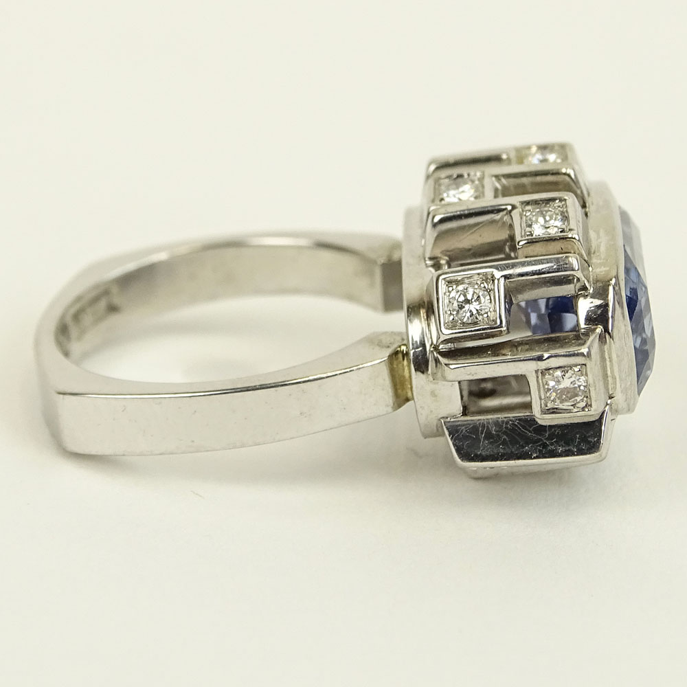 Approx. 8.65 Carat Natural Unheated Ceylon Sapphire and 18 Karat White Gold Ring accented with .60 Carat Round Cut Diamonds.
