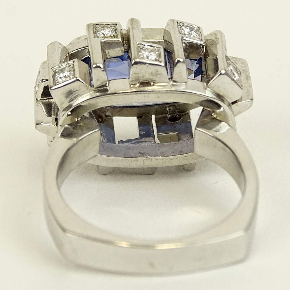Approx. 8.65 Carat Natural Unheated Ceylon Sapphire and 18 Karat White Gold Ring accented with .60 Carat Round Cut Diamonds.
