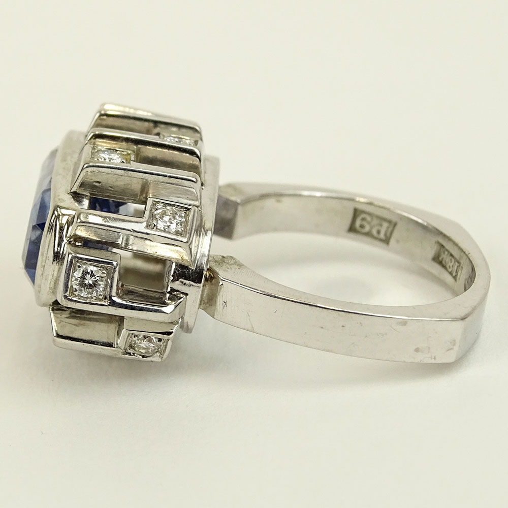 Approx. 8.65 Carat Natural Unheated Ceylon Sapphire and 18 Karat White Gold Ring accented with .60 Carat Round Cut Diamonds.