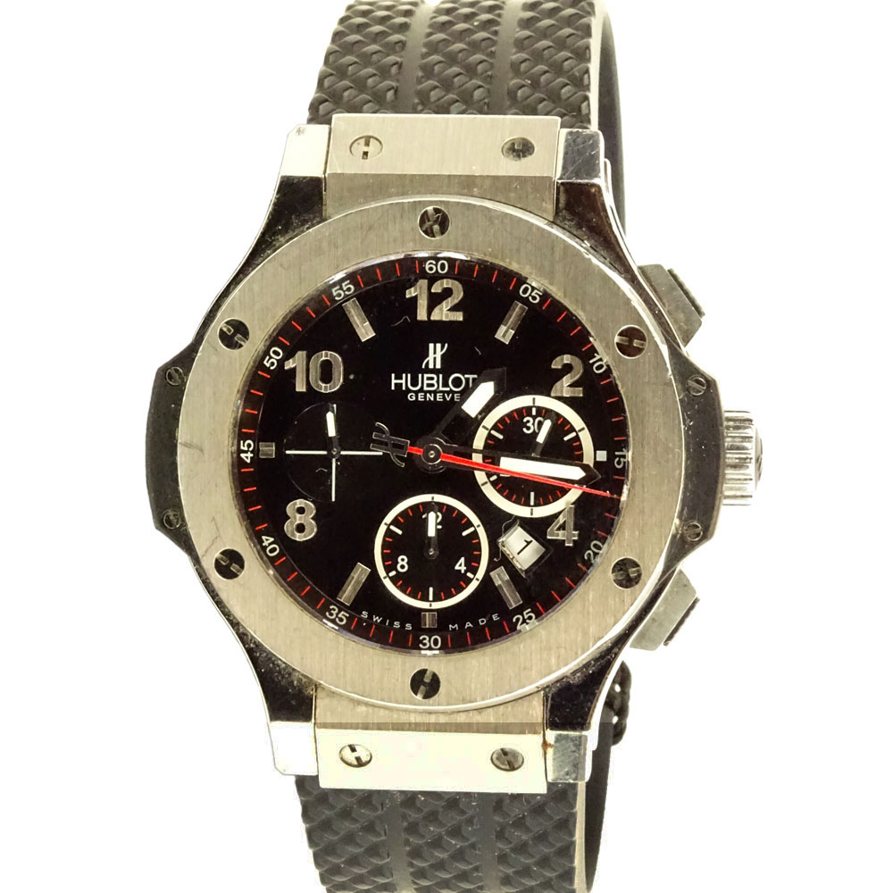 Men's Circa 2005 Hublot Stainless Steel Big Bang Chronograph with Rubber Strap and Deployment Buckle.