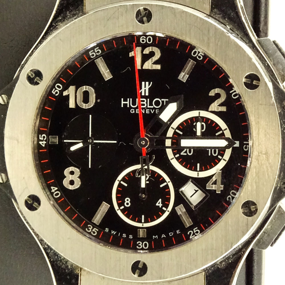 Men's Circa 2005 Hublot Stainless Steel Big Bang Chronograph with Rubber Strap and Deployment Buckle.