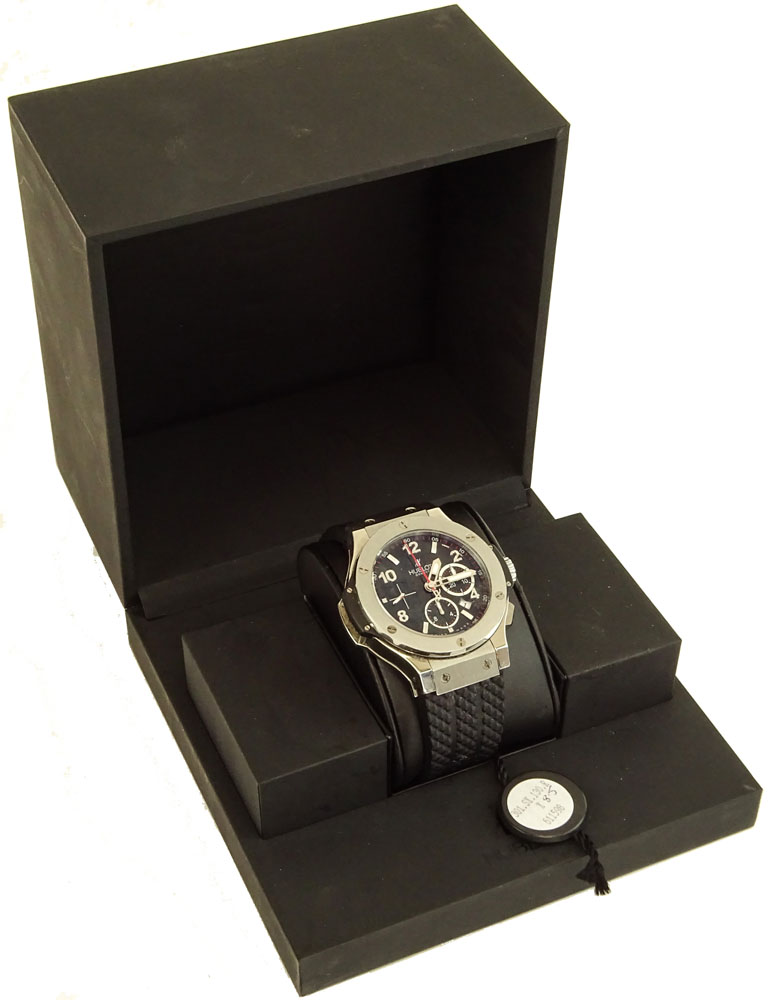 Men's Circa 2005 Hublot Stainless Steel Big Bang Chronograph with Rubber Strap and Deployment Buckle.
