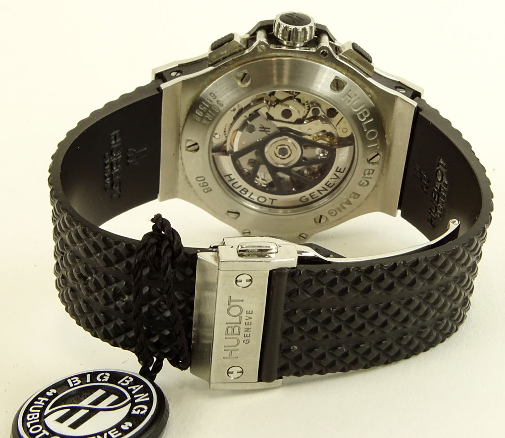 Men's Circa 2005 Hublot Stainless Steel Big Bang Chronograph with Rubber Strap and Deployment Buckle.