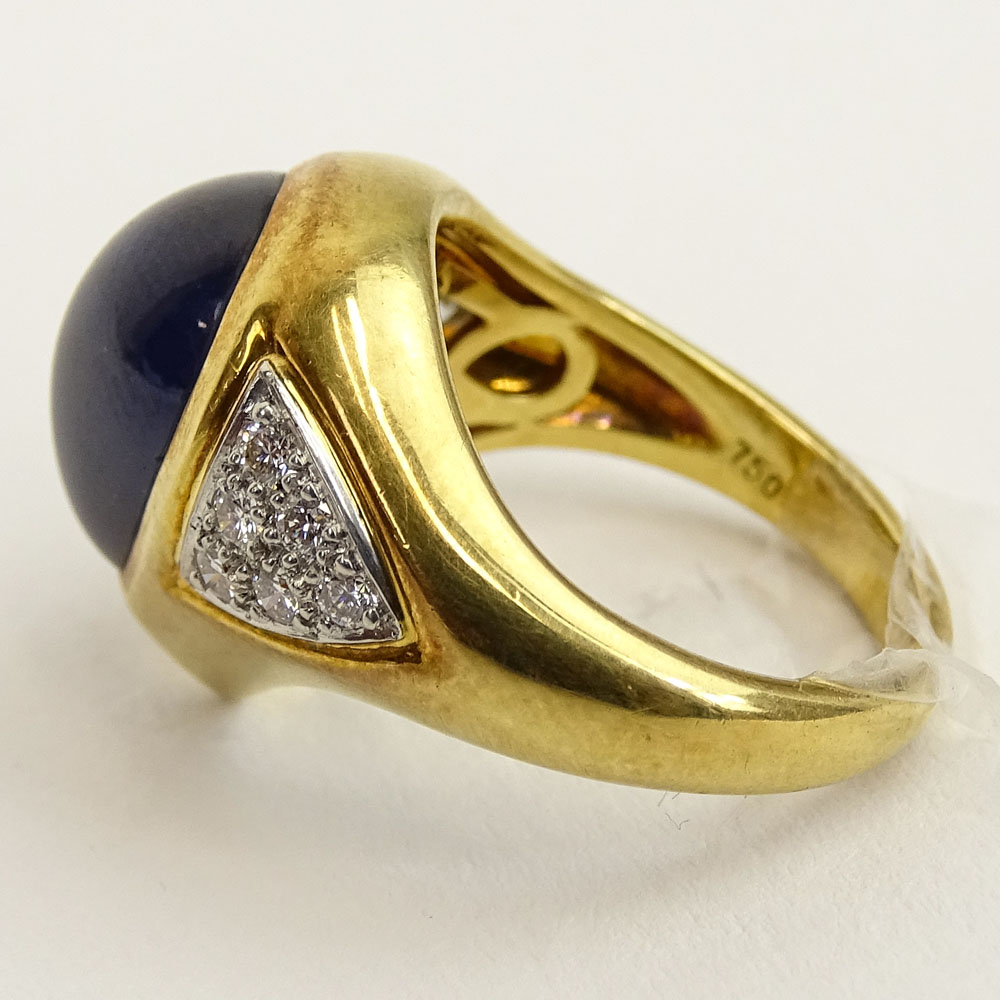Tenhagen Laboratory Certified 7.53 Carat Cabochon Ceylon Sapphire and 18 Karat Yellow Gold Ring