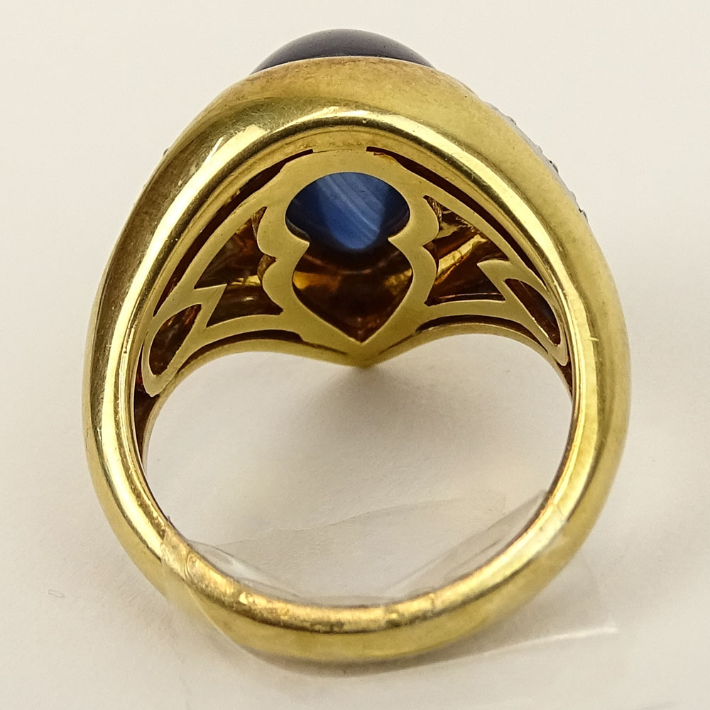 Tenhagen Laboratory Certified 7.53 Carat Cabochon Ceylon Sapphire and 18 Karat Yellow Gold Ring