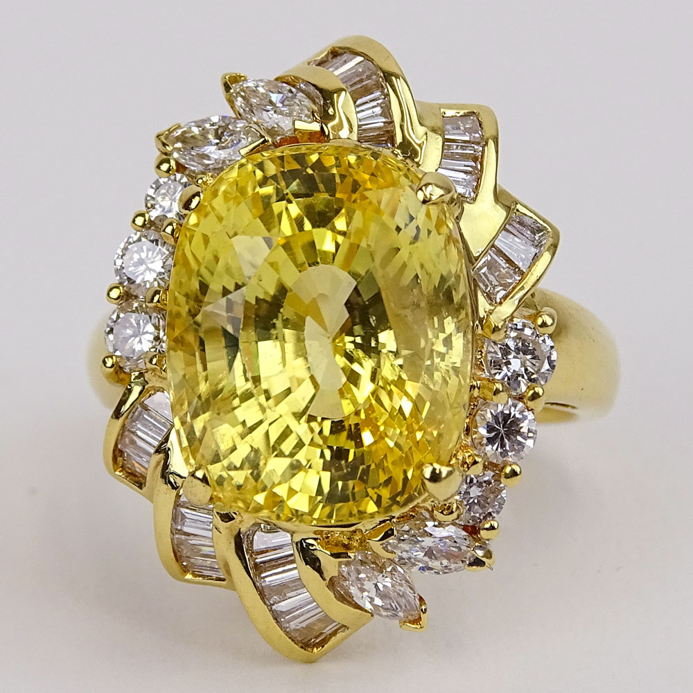 Approx. 14.07 Carat Oval Cut Sapphire, 1.05 Carat Diamond and 18 Karat Yellow Gold Ring.