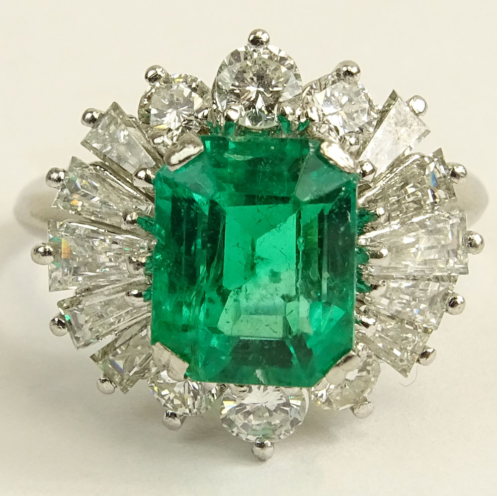 Approx. 3.65 Carat Colombian Emerald, 2.50 Carat Diamond and Platinum Ring. 