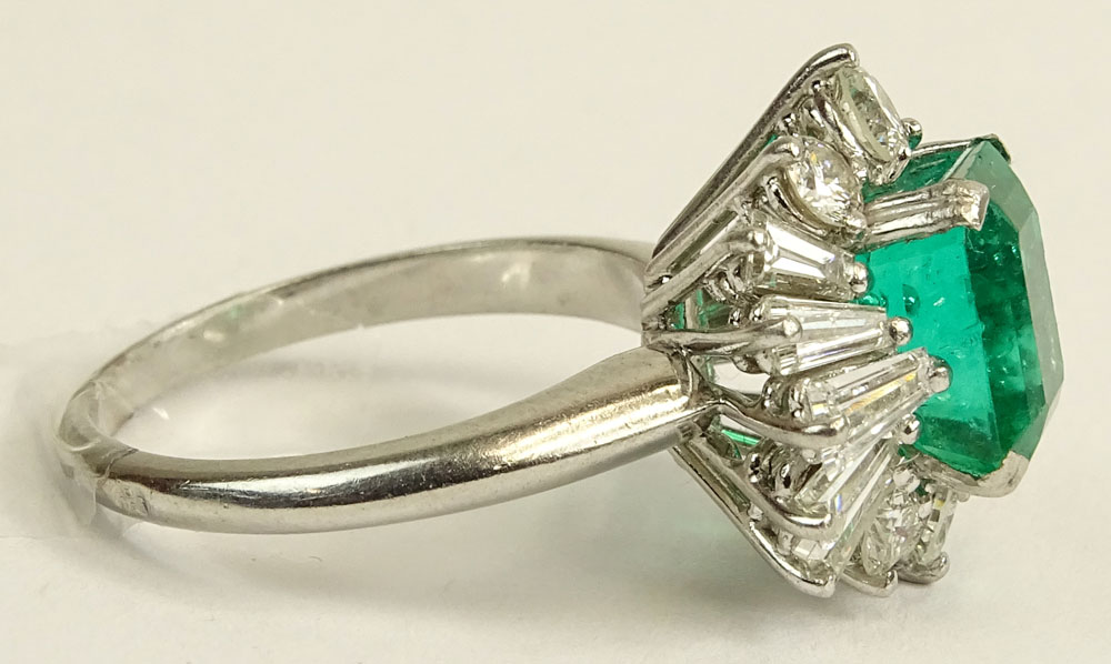 Approx. 3.65 Carat Colombian Emerald, 2.50 Carat Diamond and Platinum Ring. 