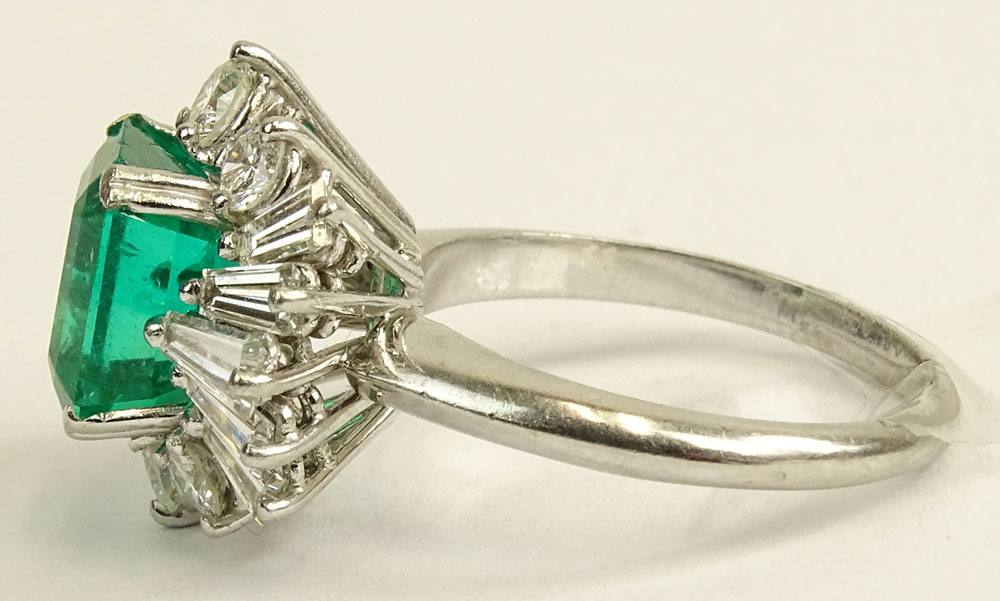 Approx. 3.65 Carat Colombian Emerald, 2.50 Carat Diamond and Platinum Ring. 