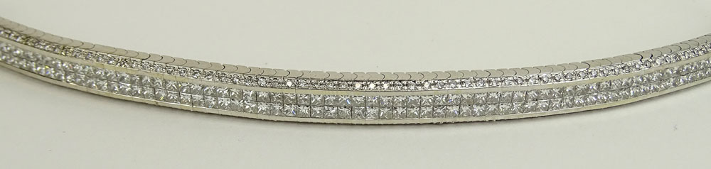 Lady's approx. 12.0 Carat Invisible Set Diamond and 18 Karat White Gold Flexible Link Bracelet.