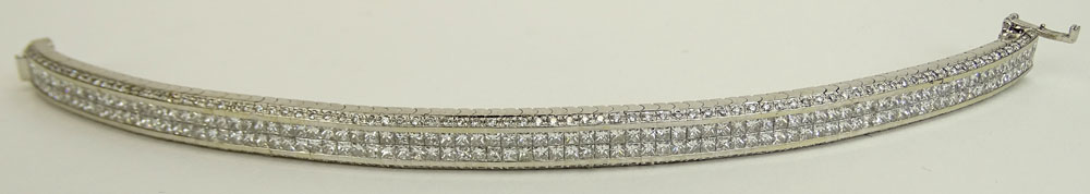 Lady's approx. 12.0 Carat Invisible Set Diamond and 18 Karat White Gold Flexible Link Bracelet.