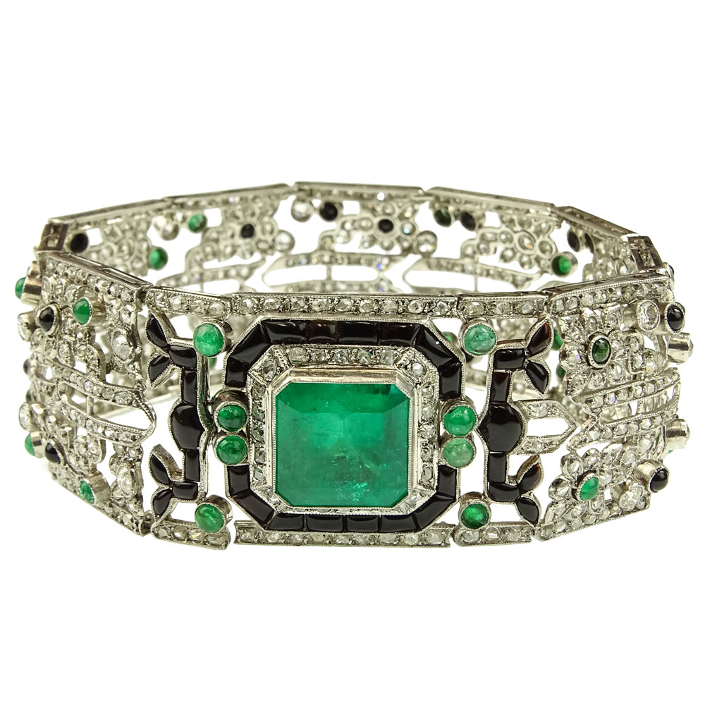 Lady's approx. 8.0 Carat Colombian Emerald, 15.0 Carat Rose and European Cut Diamond and Platinum Bracelet. 