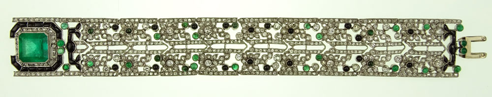 Lady's approx. 8.0 Carat Colombian Emerald, 15.0 Carat Rose and European Cut Diamond and Platinum Bracelet. 