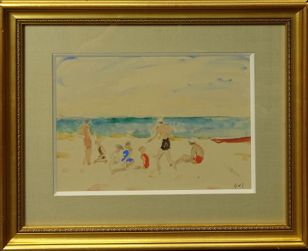 Georges d'Espagnat, French (1870-1950) Watercolor on paper "Day At The Beach" 