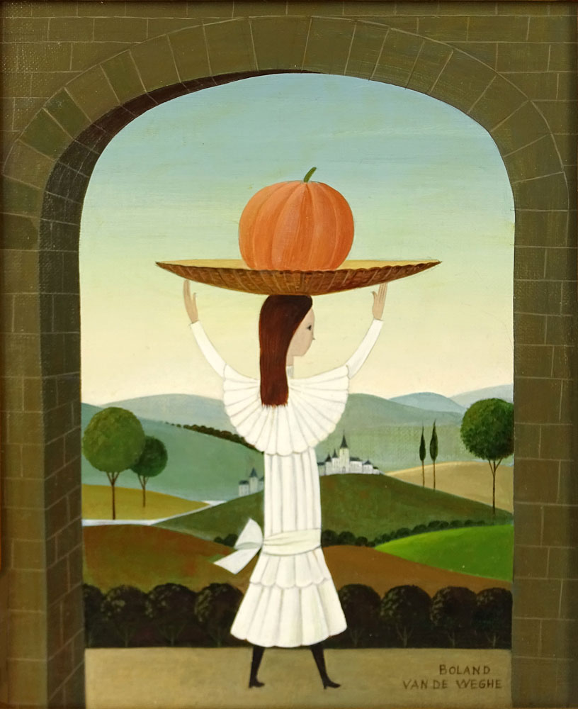 Suzanne Boland van de Weghe (b 1910) Oil on Canvas "Girl With Pumpkin"