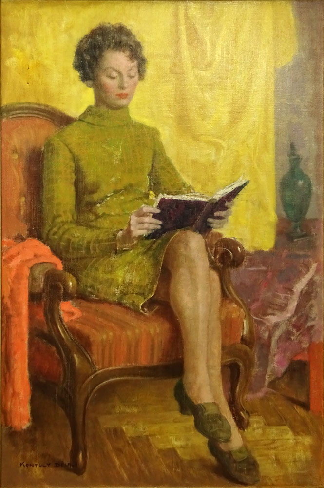 Béla Kontuly, Hungarian (1904-1983) Oil on canvas "Woman Reading" 