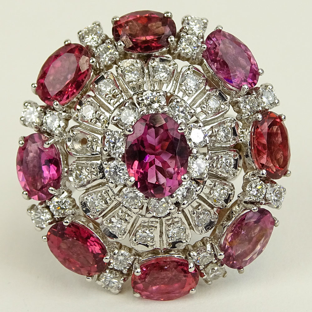 Lady's Vintage approx. 2.0 Carat Round Cut Diamond, Oval Cut Garnet and 14 Karat White Gold Ring. 