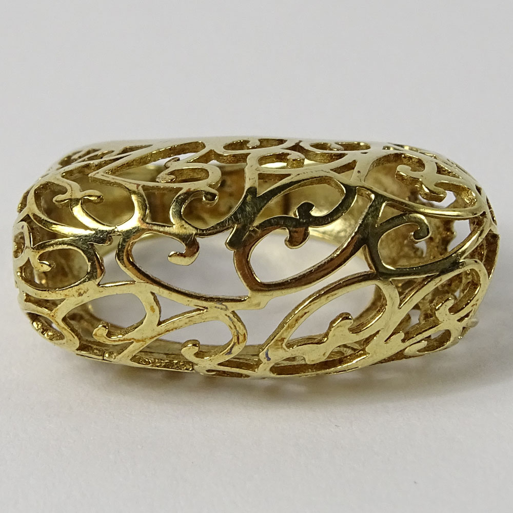 Lady's Delicate 14 Karat Yellow Gold Filigree Ring. Signed S. P..