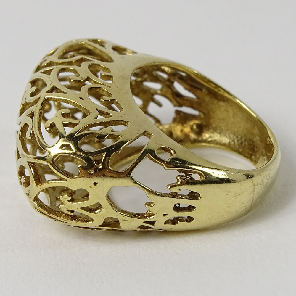 Lady's Delicate 14 Karat Yellow Gold Filigree Ring. Signed S. P..