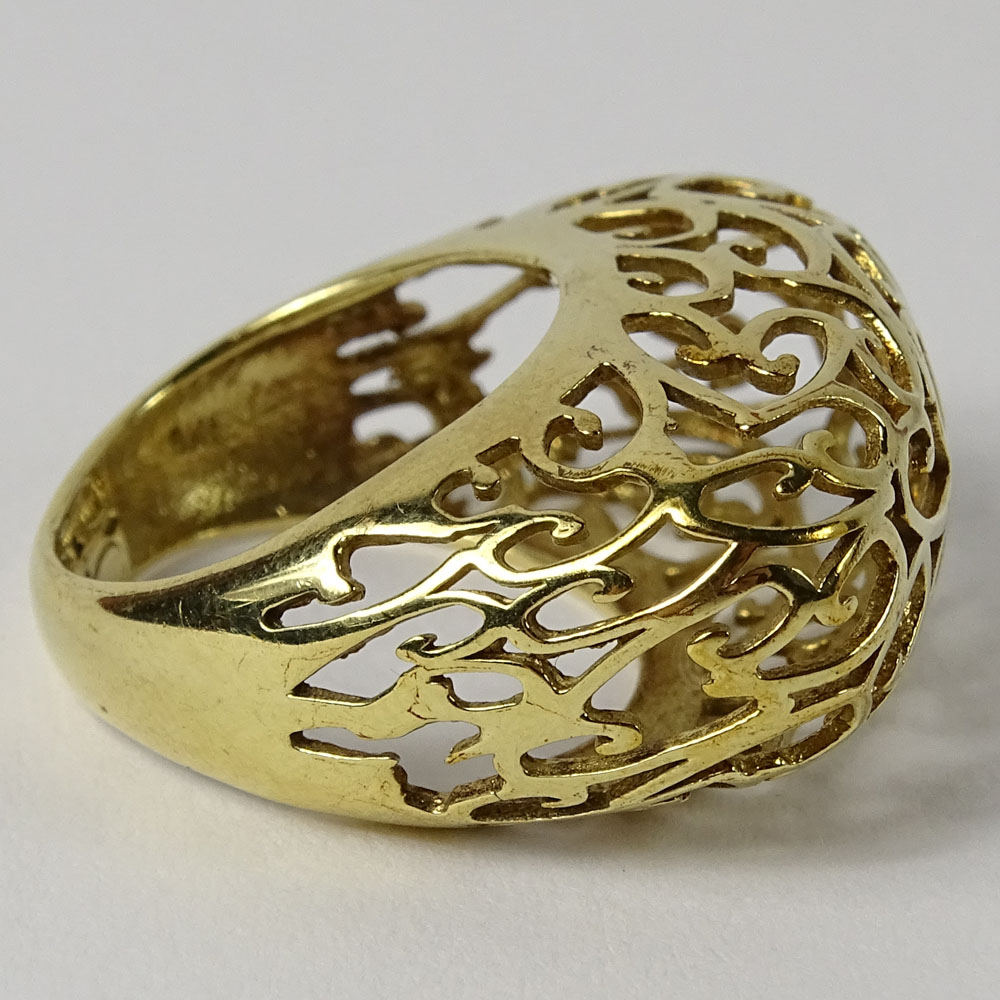 Lady's Delicate 14 Karat Yellow Gold Filigree Ring. Signed S. P..