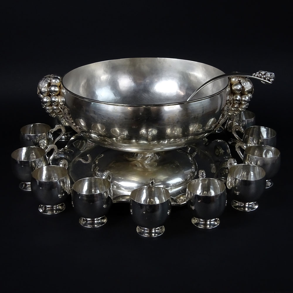 Vintage Mexican Sanborns 975 Silver Fifteen (15) Piece Assembled Punch Service.