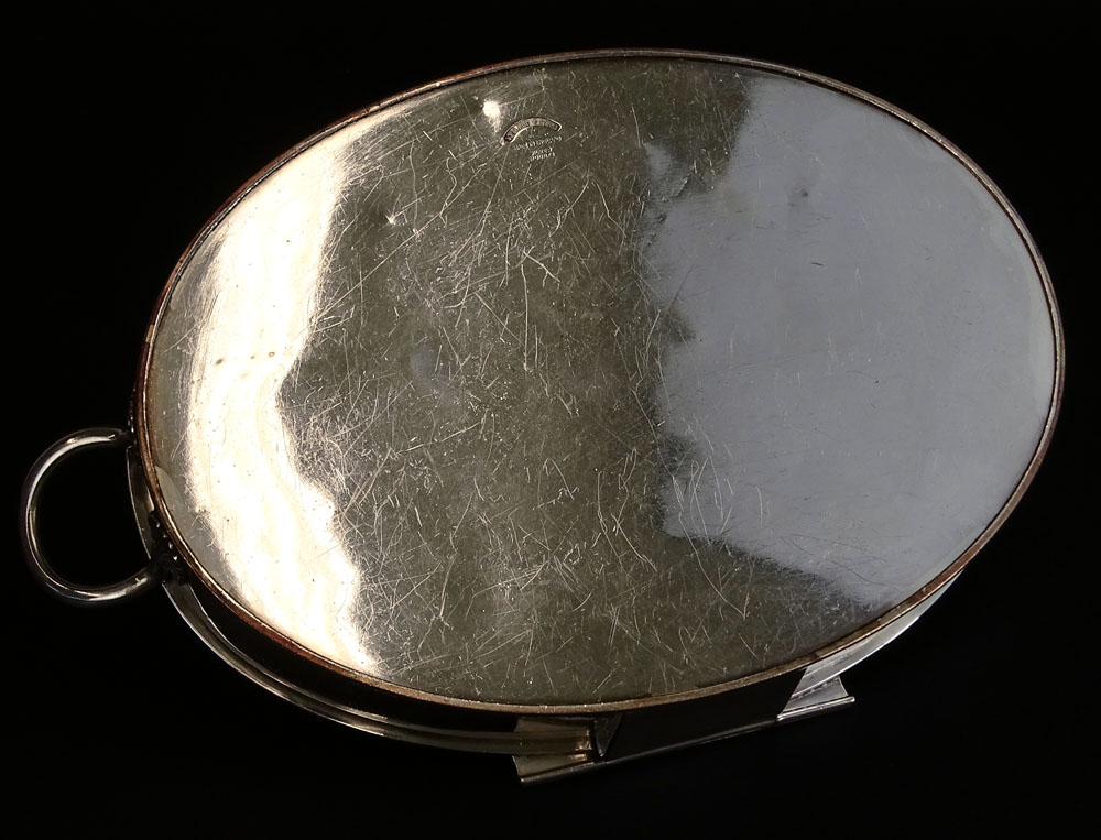 19/20th Century English Silverplate Covered Warming Dish with Silver Mounts (handles).