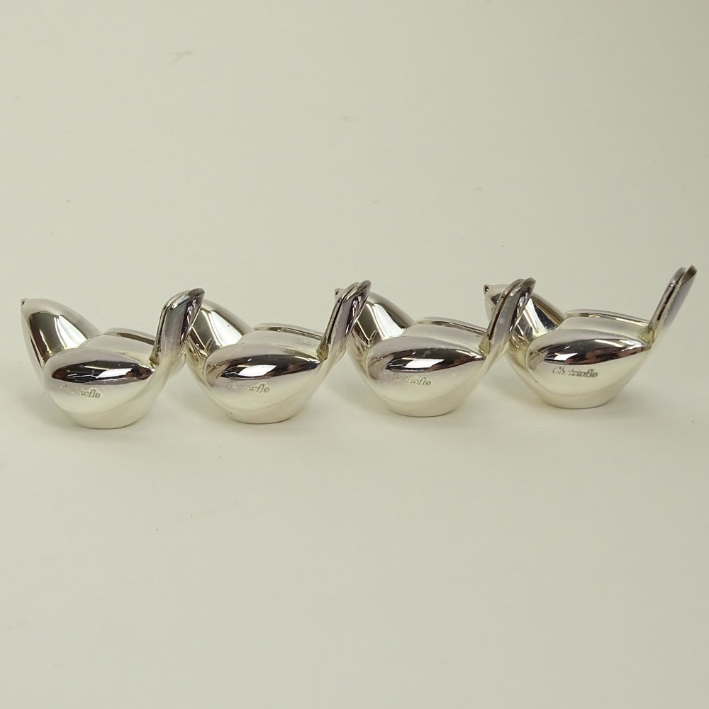Lot of Twelve (12) Christofle Silver Plate Bird Motif "Picccolo" Place Card Holders, In original Boxes.