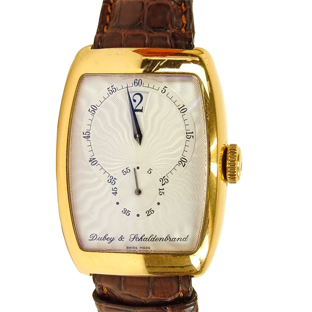 Men's Limited Edition Dubey & Schaldenbrand 18 Karat Rose Gold Watch with Crocodile Strap.