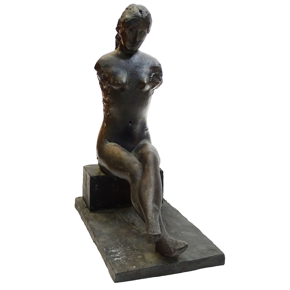 Vintage Bronze "Seated Nude" Signed illegibly and dated '79. Green patina. 