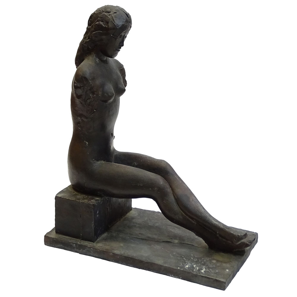 Vintage Bronze "Seated Nude" Signed illegibly and dated '79. Green patina. 