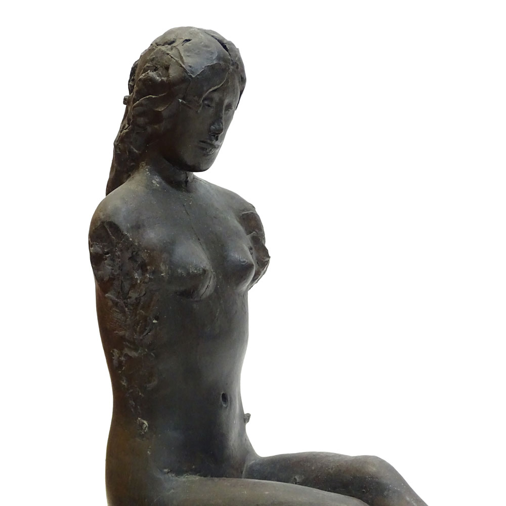 Vintage Bronze "Seated Nude" Signed illegibly and dated '79. Green patina. 