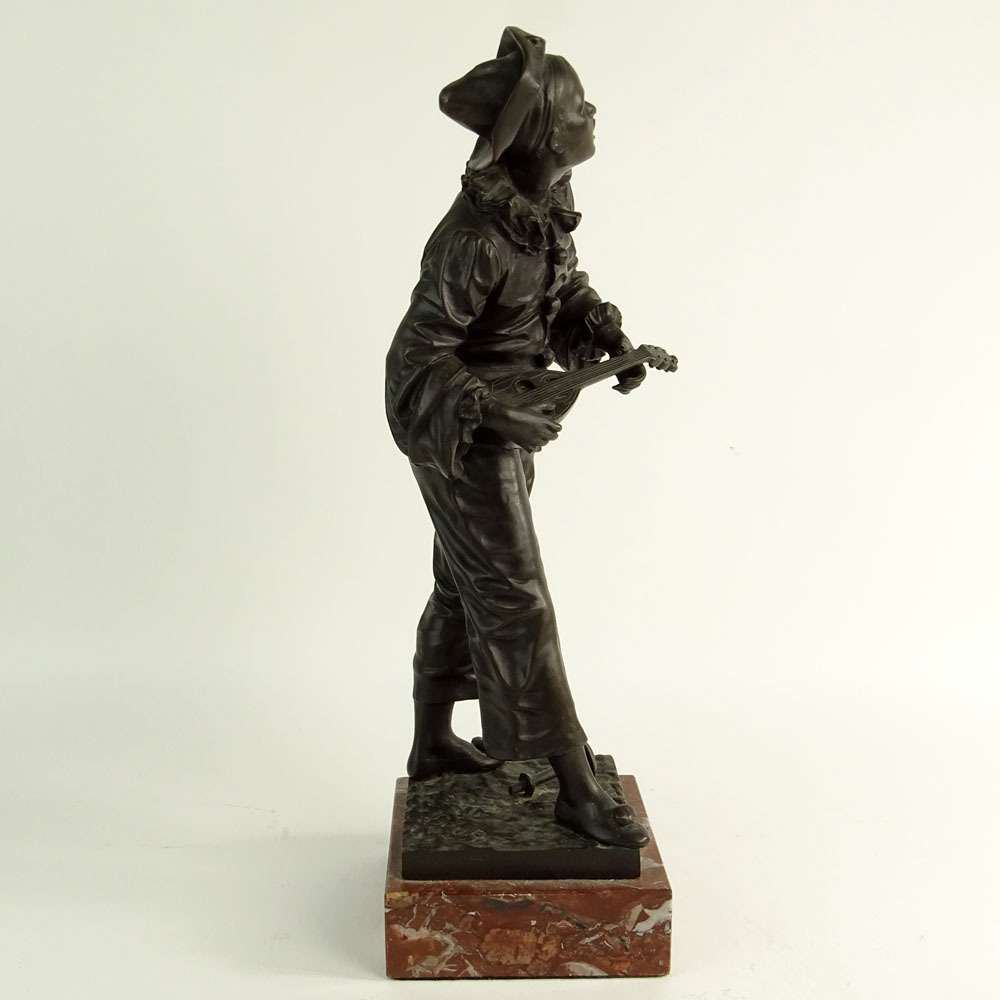 Eutrope Bouret, French (1833-1906) Bronze Sculpture on marble base, "Au Clair de la Lune". 