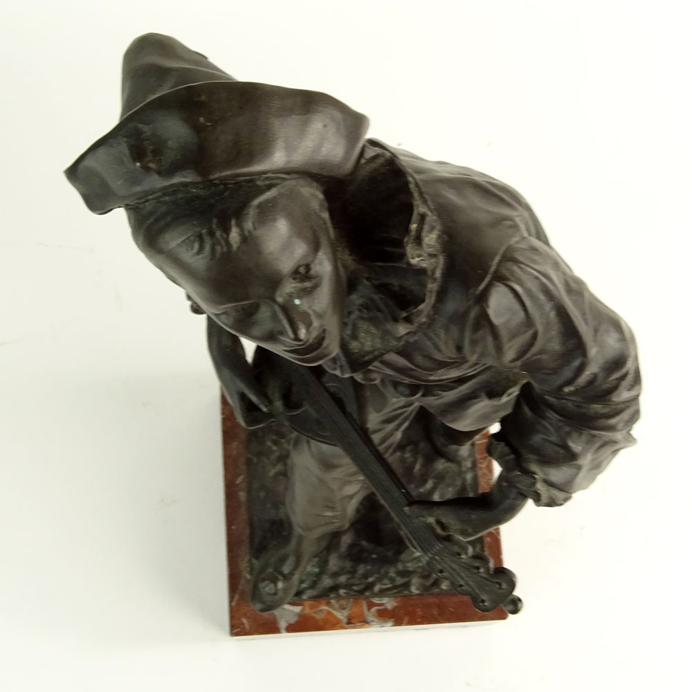 Eutrope Bouret, French (1833-1906) Bronze Sculpture on marble base, "Au Clair de la Lune". 