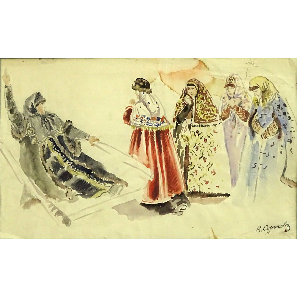 Vasili Ivanovich Surikov (RUSSIAN, 1848-1916), Watercolor Sketch. 