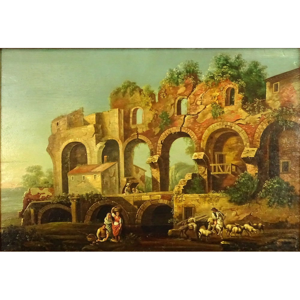 after: Hubert Robert, French (1733-1808) Oil on Panel, The Ruins. 