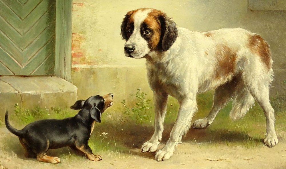 Carl Reichert, Austrian (1836-1918) Oil on Board "Spaniel and Dachshund".