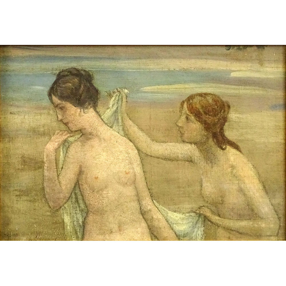 attributed to: Pierre Puvis de Chavannes, French (1824-1898) oil canvas "Les Baigneurs"