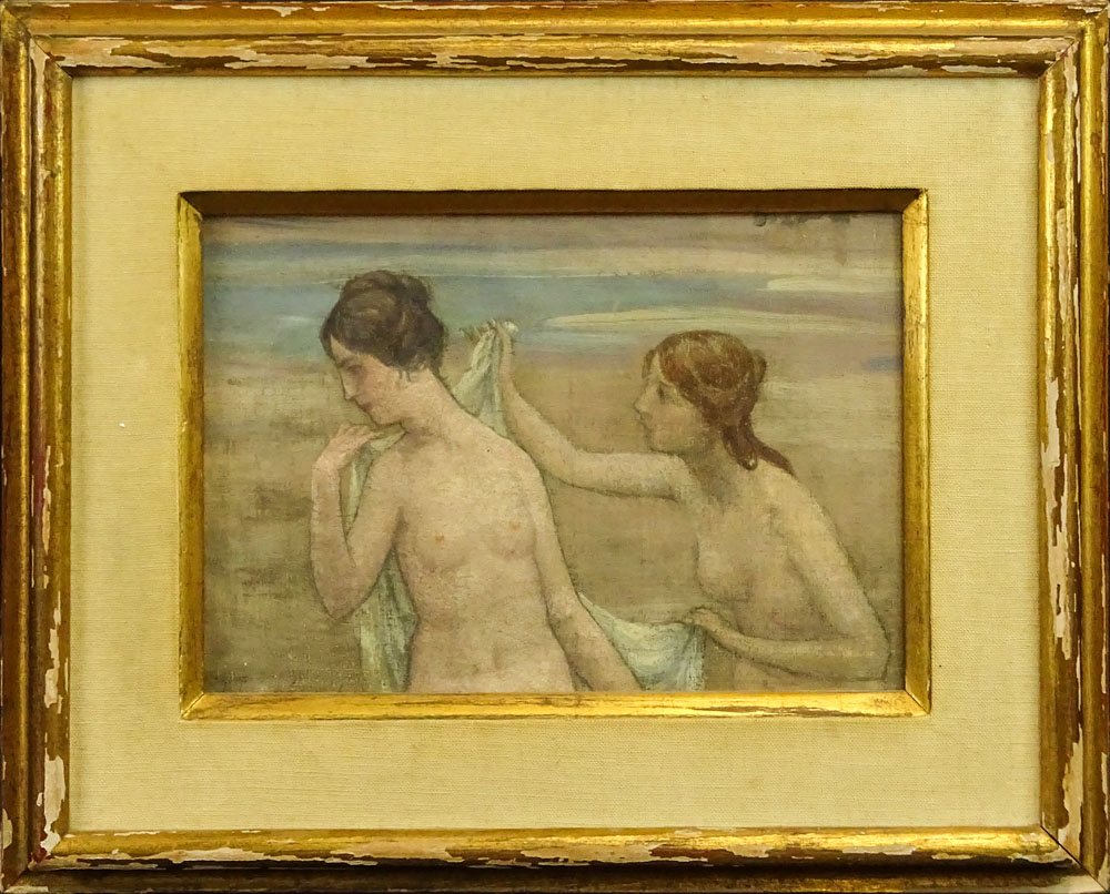 attributed to: Pierre Puvis de Chavannes, French (1824-1898) oil canvas "Les Baigneurs"