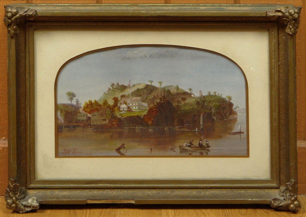 Joseph W. Pierce, American (19th C) Watercolor Gouache On Paper "New England Harbor Scene".