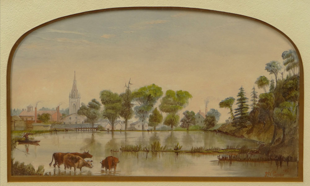 Joseph W. Pierce, American (19th C) Oil and Gouache On Paper "At The Water's Edge".