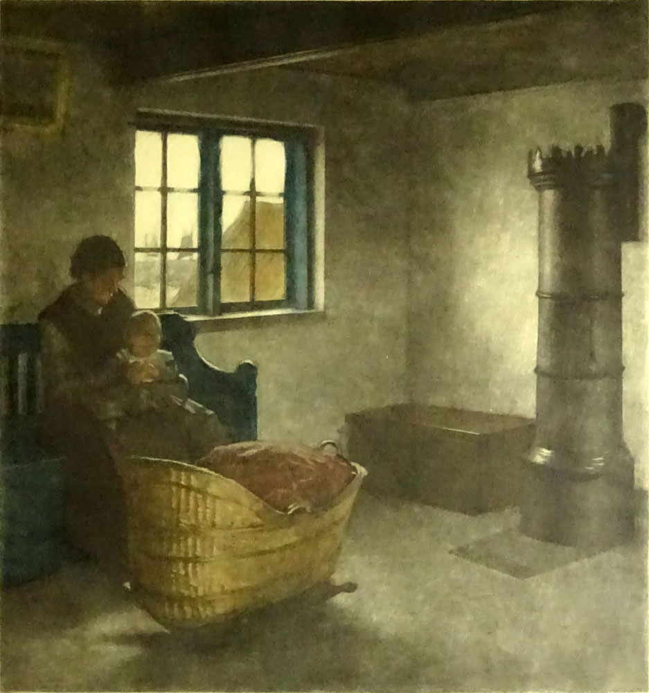 Peter Vilhelm Ilsted Danish (1861-1933) Color Mezzotint "Fisherman's Room at Hornbaek" Circa 1932.